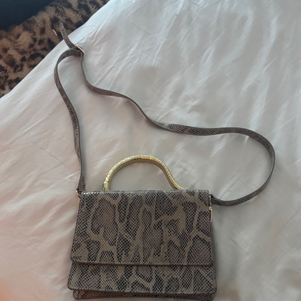 House of Harlow 1960 Snake Print Crossbody Bag with Gold Handle